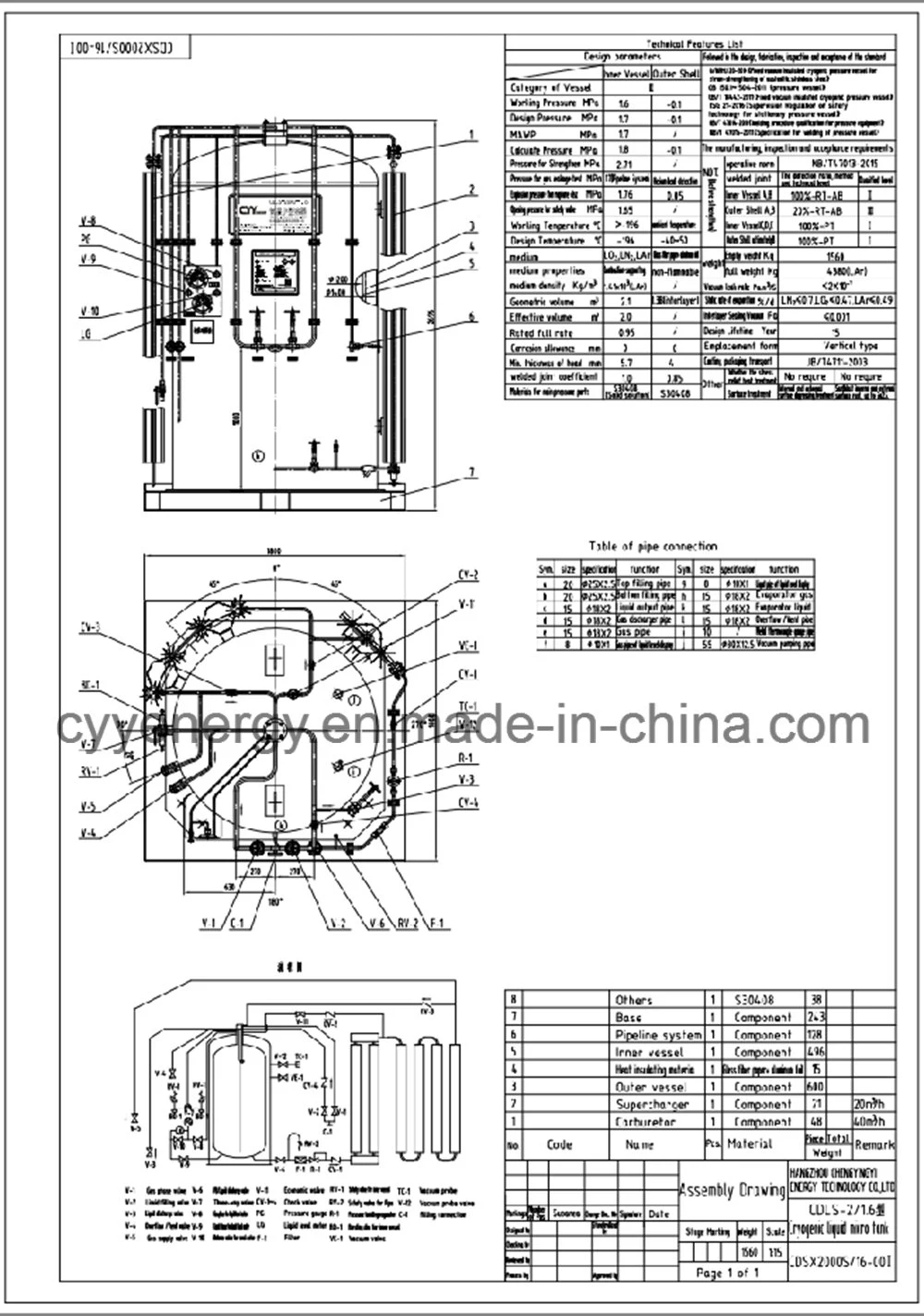 2m3 Cryogenic Liquid Oxygen/Nitrogen /Argon/CO2 Storage Tank